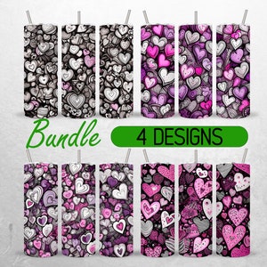 Seamless Valentine&#39;s Day Tumbler Wrap Valentine Heart Tumbler PNG Valentine Tumbler Design Bundle +18 FREE 20oz Skinny Tumbler Sublimation