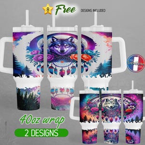 40oz Wolf Boho Dreamcatcher 40oz Tumbler Wrap 40oz Floral Wolf 40oz Tumbler PNG Full Moon Dreamcatcher 40oz Tumbler Design | Sublimation
