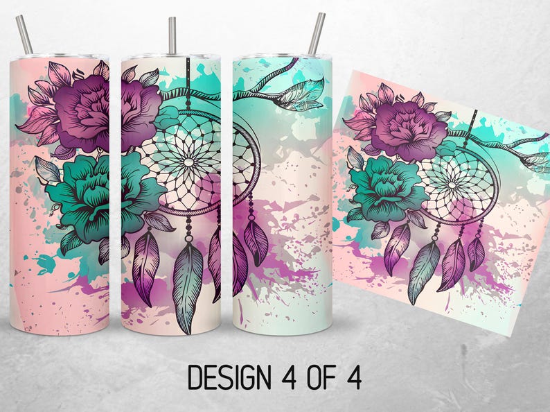 Seamless Boho Dreamcatcher Tumbler Wrap 20oz Bundle Floral Boho Tumbler ...