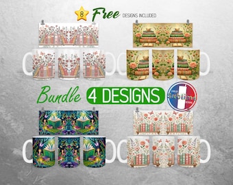 Book Lover Mug Wrap Bundle Bookish Reading Mug PNG Design Reader Library BookTok Full Mug Wrap | 11oz and 15oz Mug Sublimation