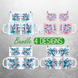 Dolphin Mug Wrap PNG Ocean Add Name 11oz and 15oz Mug Sublimation Design 3D Beach Mug Wrap Designs Full Mug Wrap Bundle Cup PNG