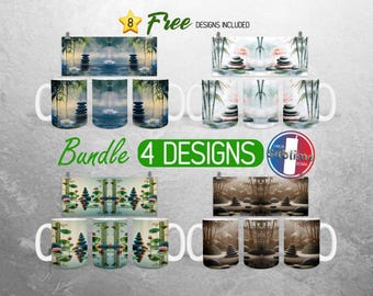 Inspirational Zen Mug Wrap Bundle Meditation Positive Vibes Mug PNG Design Yoga Relax Zen Rocks Full Mug Wrap | 11oz & 15oz Mug Sublimation