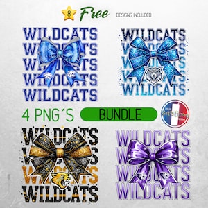 Wildcats Schulteam Maskottchen Bogen Shirt PNG, Blauer Team Fußball, Beifall, Schulgeist, Spieltag, Sport Mom Shirt Sublimationsdesign