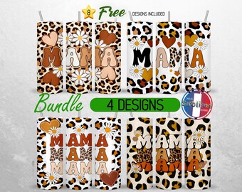 Leopard Mama Tumbler Wrap 20oz Bundle Retro Mothers Day Tumbler PNG 20oz Floral Mama Tumbler Design 20oz | Sublimation