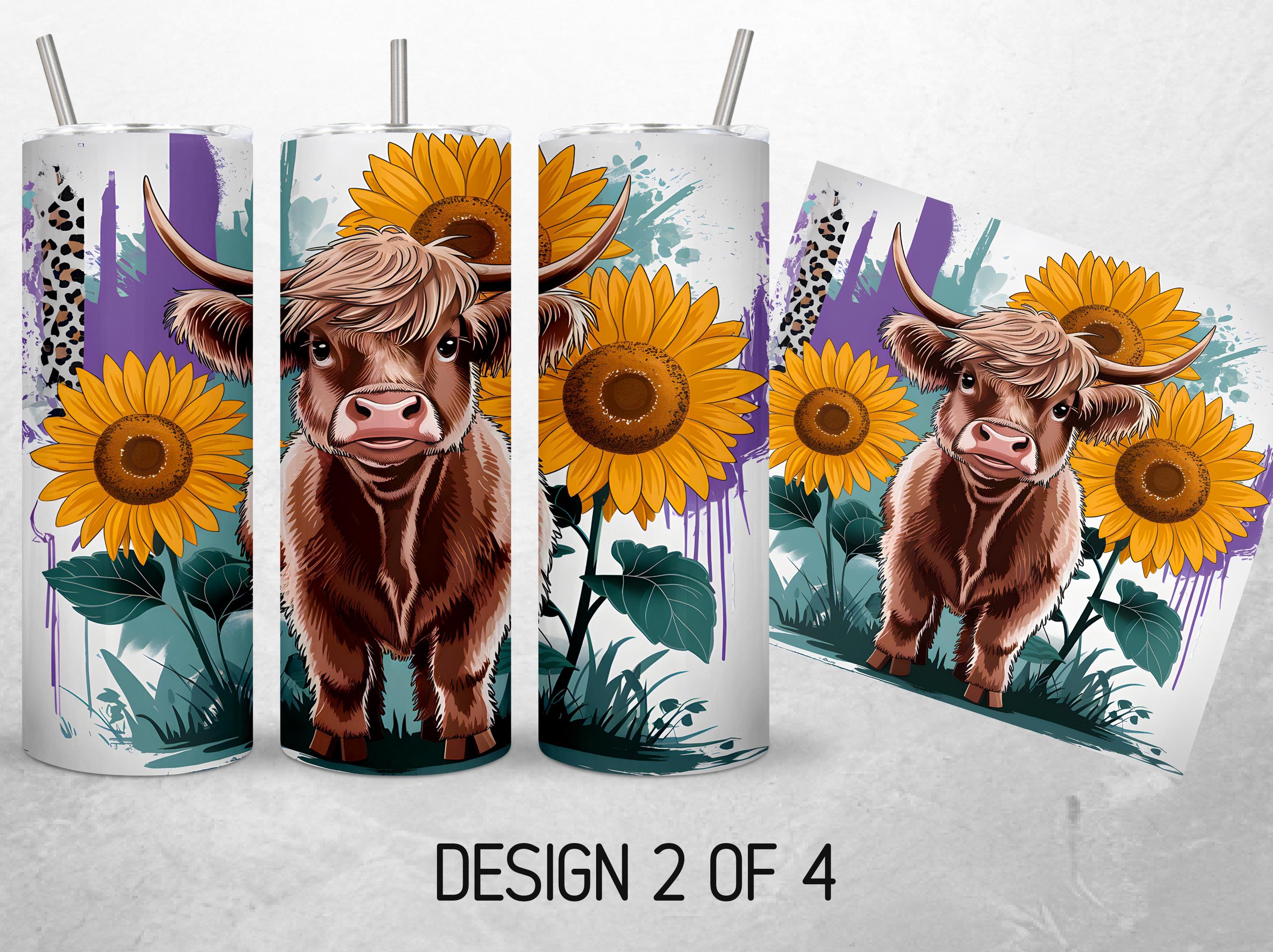Baby Highland Cow Tumbler Wrap 20oz Bundle Purple Sunflower Tumbler PNG ...