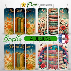 Book Lover Tumbler Wrap 20oz Bundle Bookish Reading Tumbler PNG 20oz Reader Library BookTok Seamless Sublimation Design