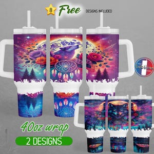 40oz Wolf Boho Dreamcatcher 40oz Tumbler Wrap 40oz Floral Wolf 40oz Tumbler PNG Full Moon Dreamcatcher 40oz Tumbler Design | Sublimation