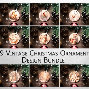 Vintage Christmas Ornaments PNG Round Ornament PNG Bundle, Sublimation Ornament Designs Family Ornament PNG Snowman, Deer, Cardinal, Candle