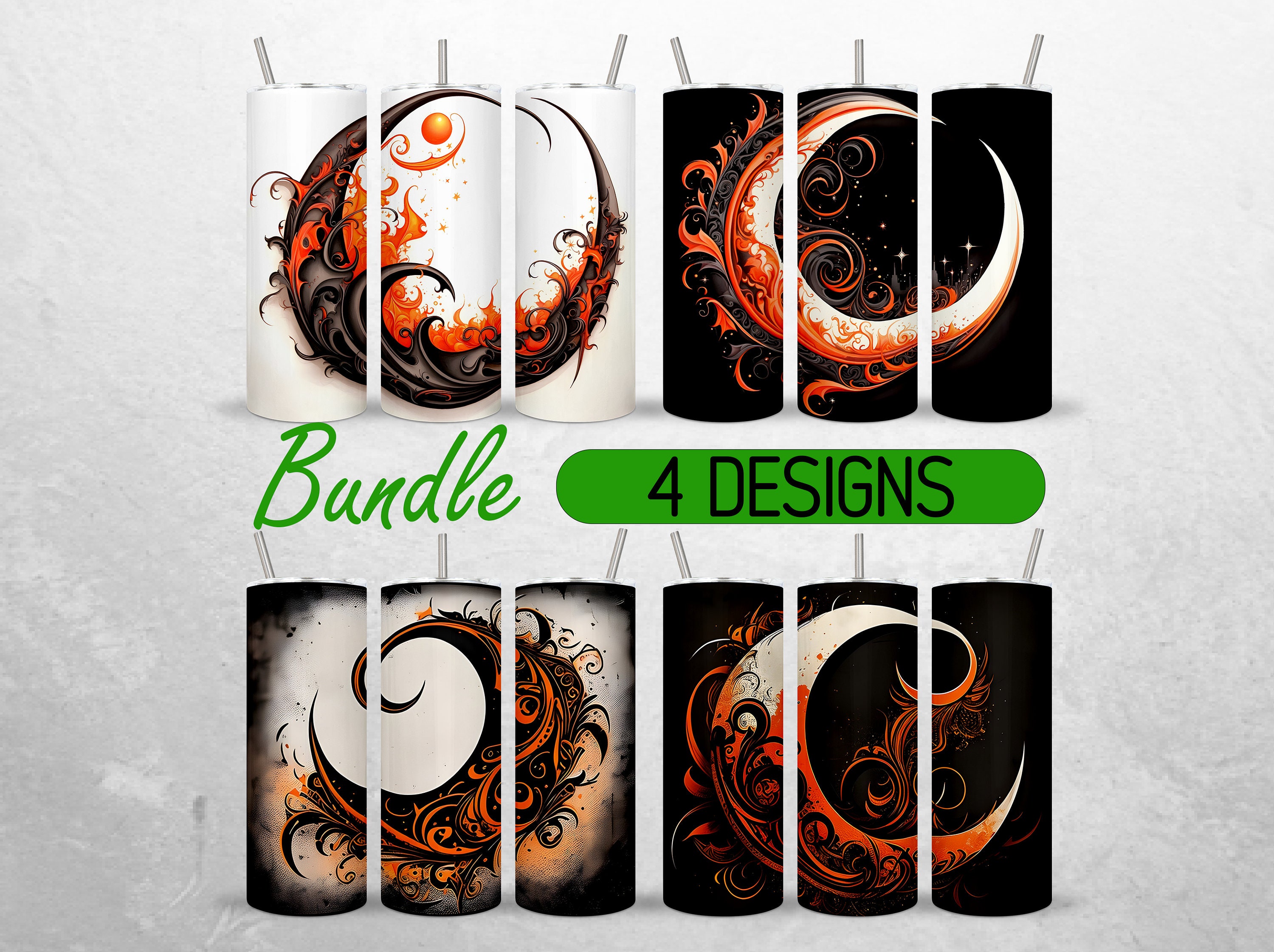 Crescent Moon Tumbler Wrap Fall Celestial Moon Phase Tumbler Wrap Bundle Halloween PNG Sublimation + 18 FREE Tumbler Designs 20oz Straight