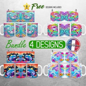 Baby Dolphin Mug Wrap Bundle Floral Ocean Mug PNG Design Tropical Summer Beach Full Mug Wrap | 11oz and 15oz Mug Sublimation
