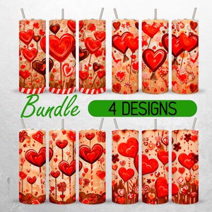 Valentine Hearts Tumbler Wrap Valentines Day Tumbler PNG Love candy Tumbler Design Bundle +18 FREE 20oz Skinny Tumbler Sublimation PNG