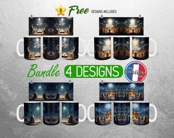 11oz and 15oz Christmas Mug Sublimation Design Jesus Christian Mug Wrap PNG Nativity Mug Wrap Designs Full Mug Wrap Bundle Coffe Cup PNG
