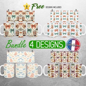 Coquette Cowgirl Mug Wrap Bundle Western Boots and Bows Mug PNG Design Girly Vintage Coquette Full Mug Wrap | 11oz and 15oz Mug Sublimation