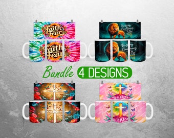 Faith Christian Mug Wrap PNG Bible Verse 11oz and 15oz Mug Sublimation Design Jesus Religious Mug Wrap Designs Full Mug Wrap Bundle Cup PNG