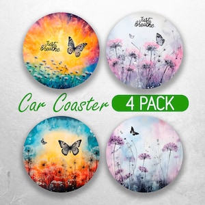 Car Coaster PNG Just Breathe  Car Coaster Sublimation  Designs Butterfly Car Coaster Bundle Dandelion  Car Coaster Designs  Inspirational