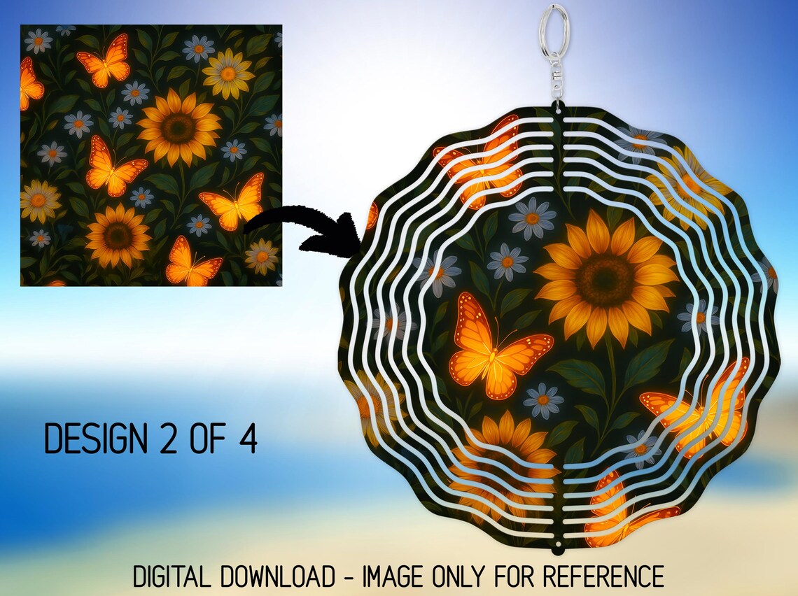 Butterfly Wind Sim Sunflower and Butterfly Wind Spinner PNG Spring Flowers Sublimation ...