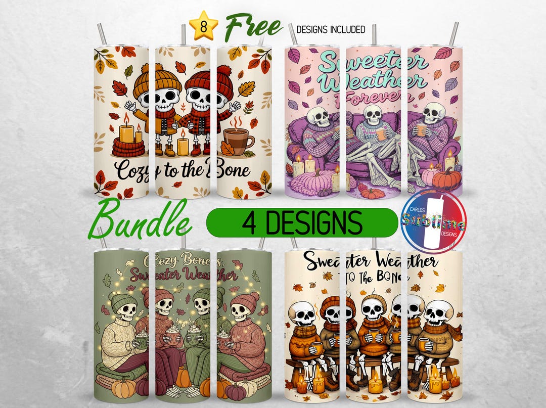 Cozy Fall Skeleton Tumbler Wrap 20oz Bundle Fall Sweater Weather ...