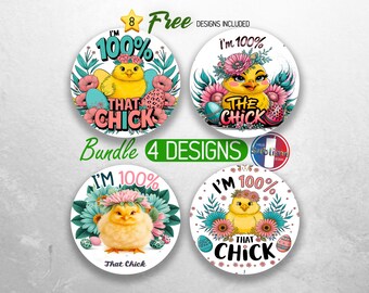 Easter Cute Chick Car Coaster PNG Bundle Funny Chicken Lover Car Coaster Sublimation Designs 100% That Chick Car Coaster Designs