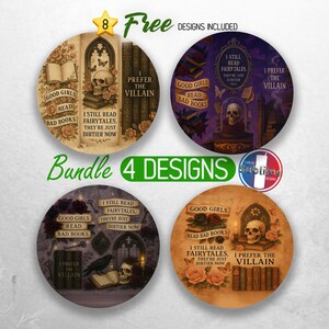 Bookish Book Lover Car Coaster PNG Bundle Reading Reader Coaster Sublimation Designs Romantsy Gothic Booktok Coaster Designs