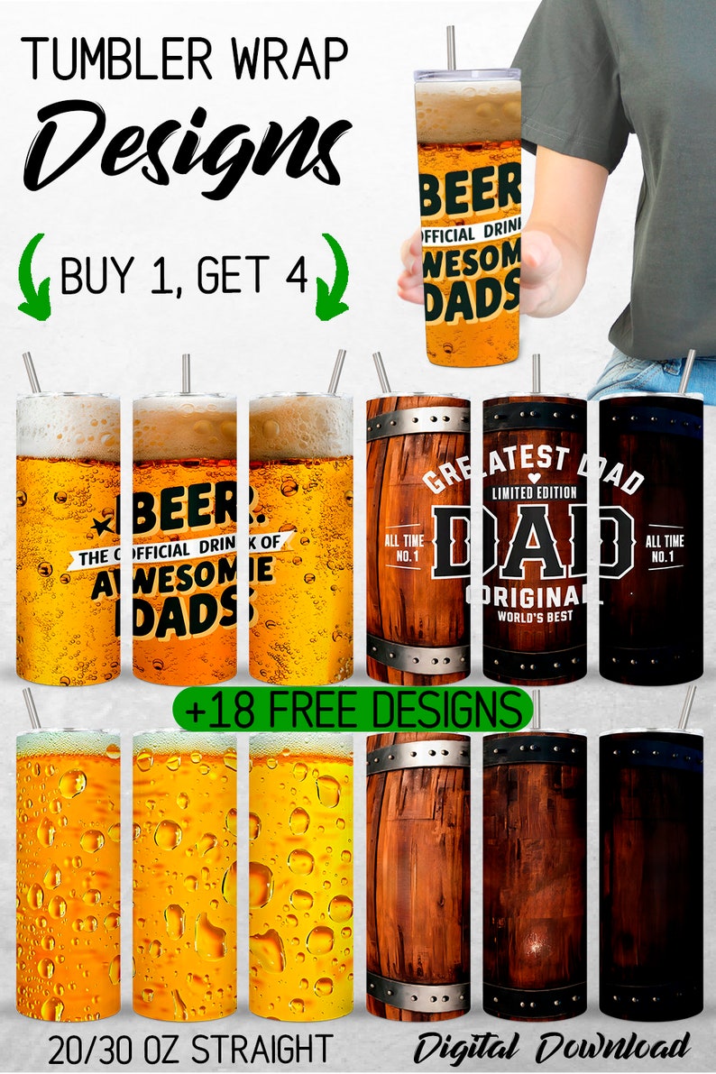 Best Dad Tumbler Wrap Bundle Men Beer 20oz Tumbler PNG Fathers Day ...