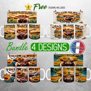 Highland Cow Mug Wrap Bundle Positive Affirmation Mug PNG Design Sunflower Motivational Full Mug Wrap | 11oz and 15oz Mug Sublimation