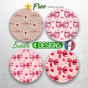 Coquette Bow Car Coaster PNG Bundle Corações Coquette Car Coaster Sublimação Designs Red Girly Girl Car Coaster Designs