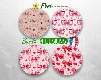 Coquette Bow Car Coaster PNG Bundle Hearts Coquette Car Coaster Sublimation Designs Red Girly Girl Car Coaster Designs