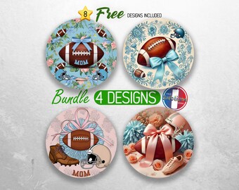 Paquete de posavasos para coche con diseño de coqueta de fútbol americano, diseños de sublimación para posavasos de coche de mamá futbolera, diseños de posavasos de coche de mamá deportista, fútbol americano