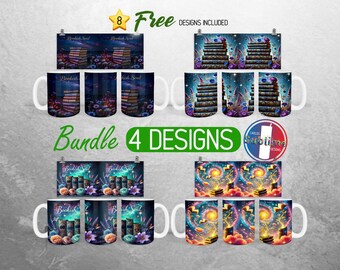Book Lover Mug Wrap Bundle Bookish Soul Mug PNG Design Reader Library BookTok Full Mug Wrap | 11oz and 15oz Mug Sublimation