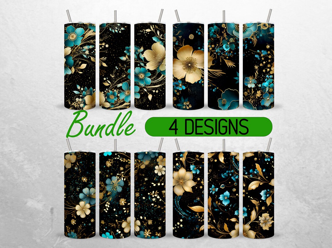 Seamless Floral Tumbler Wrap Sparkly Glitter Flower Tumbler PNG for ...