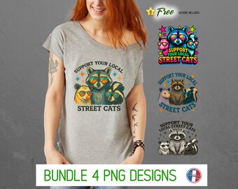 Support Your Local Street Cats Png, Funny Raccoon Png, Vintage Raccoon Png, Trash Panda Png, Skunk Png, Sublimation Digital Design