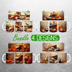 Country Cowgirl 11oz and 15oz Mug Sublimation Design Cowgirl Mug Wrap PNG Country Boots Mug Wrap Designs  Full Mug Wrap Bundle Coffe Cup PNG