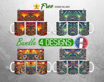 Sea Witch Mug Wrap Bundle Dark Siren Ocean Mug PNG Design Seashell Mermaid Scale Full Mug Wrap | 11oz and 15oz Mug Sublimation