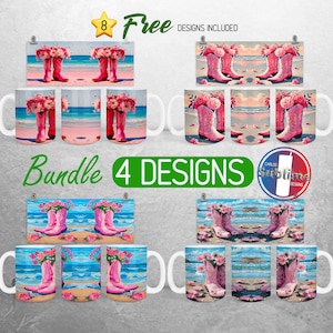 Coastal Cowgirl Mug Wrap PNG Bundle Boots  Beach 11oz and 15oz Mug Sublimation Design Girly Trendy Cowgirl Mug Wrap Designs Full Mug Wrap
