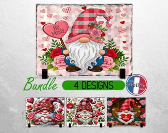 Valentine Gnome Slate PNG Valentines Day Slate File Bundle Sublimation Designs Cute Gnome PNG for Slate | Sublimation Rectangle