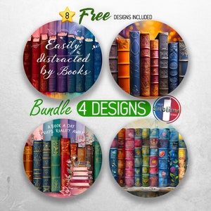 Book Lover Car Coaster PNG Bundle Reading Bookish Coaster Png Sublimation Old Books Librarian Round Coasters PNG Designs Sublimation