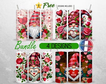 Valentine Gnome Tumbler Wrap 20oz Bundle Valentines Day Tumbler PNG 20oz Cute Gnome Tumbler Design 20oz | Sublimation Designs