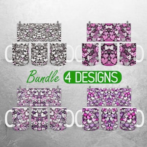 Valentine&#39;s Day Mug Wrap PNG Valentine Heart 11oz and 15oz Mug Sublimation Design White Pink Valentine Mug Wrap Designs Full Mug Wrap Bundle