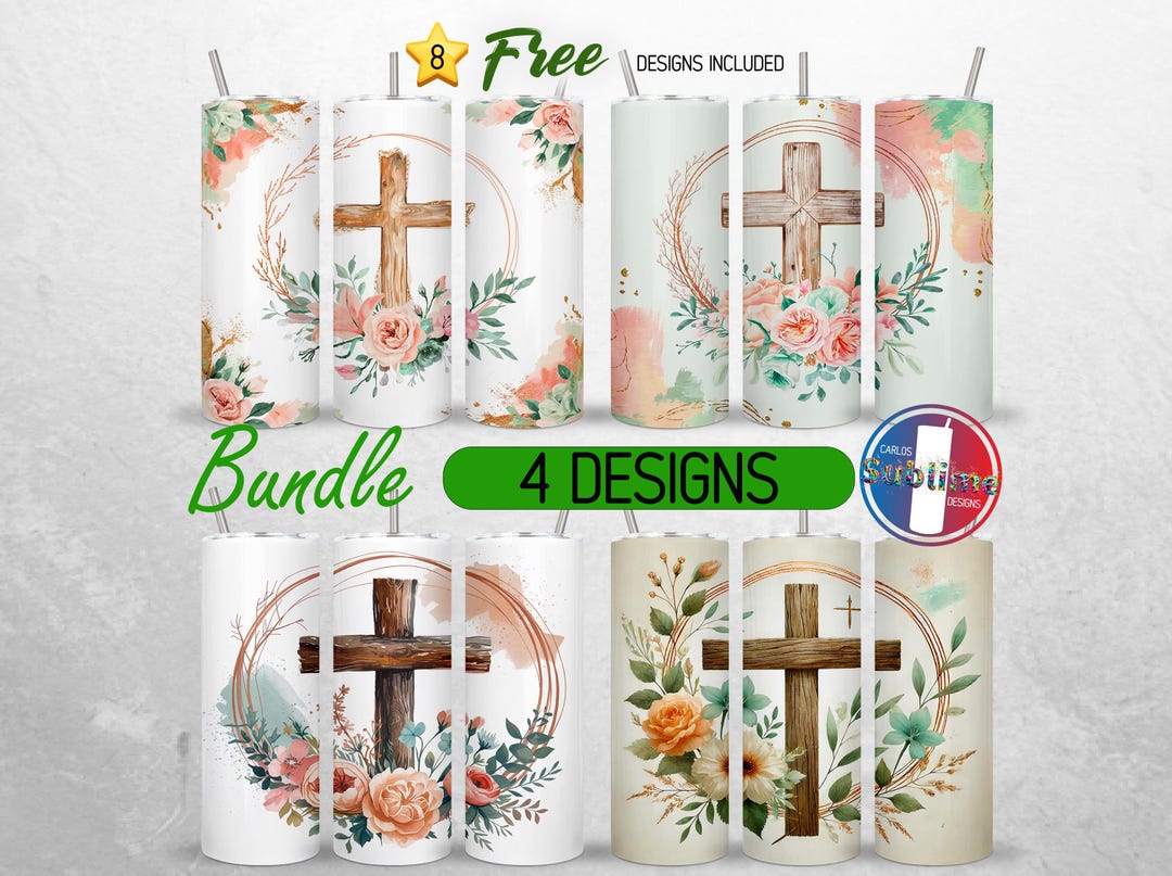 Floral Cross Tumbler Wrap 20oz Bundle Faith Christian Tumbler PNG 20oz ...