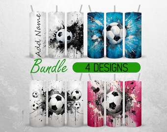 Soccer Ball Tumbler Wrap Sports Soccer Tumbler PNG Soccer Player Add Name Tumbler Design Bundle +18 FREE 20oz Skinny Tumbler Sublimation PNG