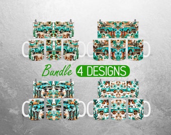 Envoltura de taza con acuarela del oeste PNG Diseño de sublimación de taza de vaquero y vaquera de 11 oz y 15 oz Diseños de envoltura de taza de desierto de cactus Paquete completo de envoltura de taza