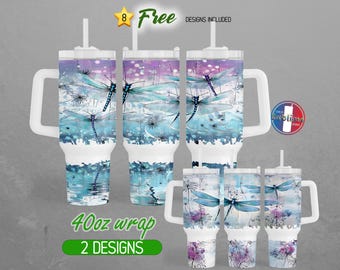 40oz Watercolor Dragonfly Tumbler Wrap 40oz Dragonfly Tumbler PNG 40oz Flower Dandelion Tumbler Sublimation 40oz Stanley Tumbler Handle
