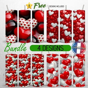 Seamless 3D Valentines Day Hearts Tumbler Wrap 20oz Bundle Valentine Hearts Tumbler PNG 20oz Love Cupid Tumbler Design 20oz | Sublimation