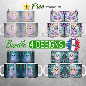 Irisdescent Cute Halloween Ghost Mug Wrap Bundle Ghost in the Swing Mug PNG Design Trendy Spooky Season Full Mug Wrap |11oz Mug Sublimation