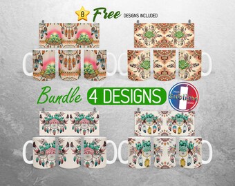 Boho Western Aztec Mug Wrap Bundle Cactus Country Girl Mug PNG Design Succulent Desert Full Mug Wrap | 11oz and 15oz Mug Sublimation