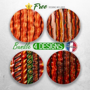 Bacon Car Coaster PNG Bundle Funny Breakfast Coaster Sublimation Designs Funny Food Bacon Lover Car Coaster Designs