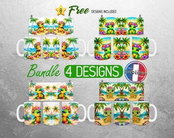 Cute Sea Turtle Mug Wrap PNG Bundle Tropical Turtle 15oz Mug Wrap Summer Full Mug Wrap Designs Floral Baby Turtle Mug Wrap Sublimation
