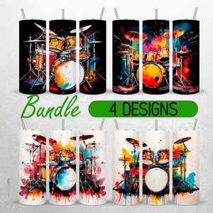 Drum Set Tumbler Wrap Drum Music Tumbler PNG Musician Band Tumbler Design Bundle +18 FREE 20oz Skinny Tumbler Sublimation PNG