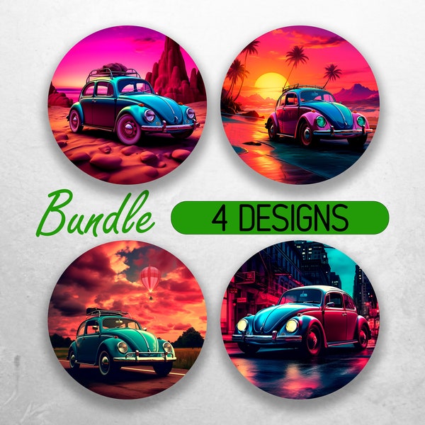 Car Coaster PNG Beetle VW Car Coaster Sublimation Designs Volkswagen Beetle Car Coaster Bundle Vw Bug Bus Retro Car Coaster Designs