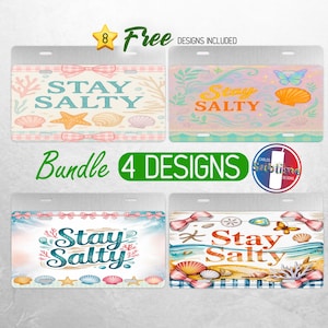 Stay Salty License Plate PNG Bundle Coastal Beach License Plate Design Seashell Summer Car License Plate Sublimation Design